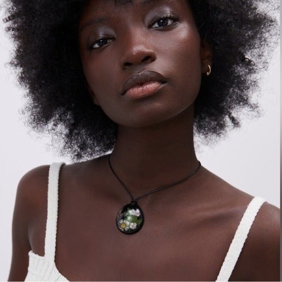 NWT Zara Dry Flowers in Glass Statement Necklace - Picture 1 of 11